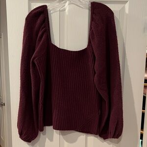 Cute Burgundy Puff Sleeve Sweater